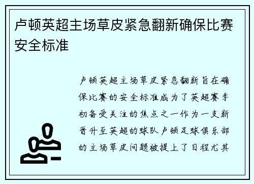 卢顿英超主场草皮紧急翻新确保比赛安全标准